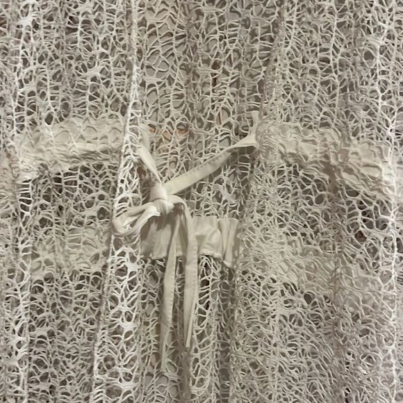 Jovie White Micro Lace Kimono Swimsuit Cover up with Drawstring Waist - Picture 3 of 9